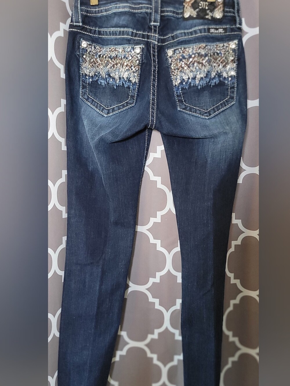Miss Me Dark Blue Skinny Jeans with Subtle Fading - Picture 5 of 12